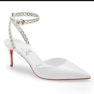Christian Louboutin White Pumpaclou Leather Ankle Strap Pointed Toe Pumps